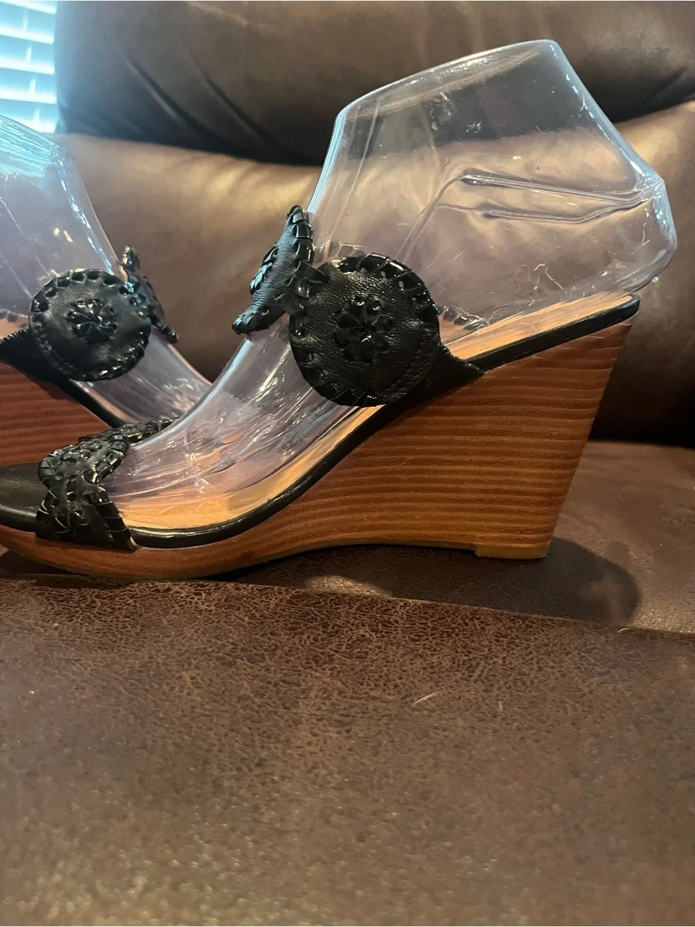 Jack Rogers Black Woven Leather Slide Sandals with Medallions